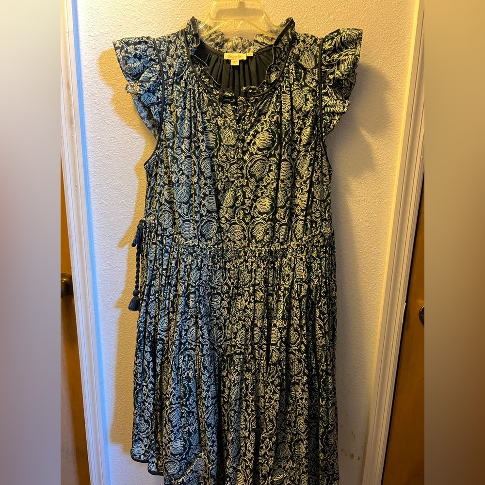 Anthropologie Blue and White Floral Mini Dress